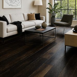 CHENE FLOTTANT CONTRECOLLE RUSTIQUE HUILE NOIR EXTRA BROSSE A LA MAIN GO-4 190X14.5X950-1825mm Obligatoire : Application d'huile-cire dès la 1ère utilisation