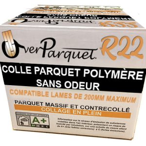 COLLE PARQUET POLYMÈRE OVERPARQUET R22  A+ (pot de 15kg) - COMPATIBLE POUR LES LAMES DE 200MM DE LARGE MAXIMUM  prix au Kg