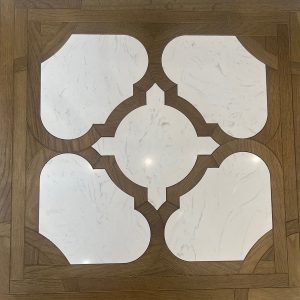 DALLE MARQUETERIE CHÊNE Fumé Incrustation Marbre Blanc PR BIS 600x600x15mmx4mm de couche d'usure