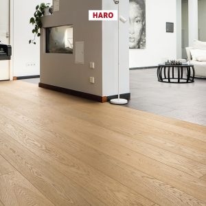HARO PARQUET 4000 Planche large à l'ancienne 180x13.5x2200mm 4V Chêne blanc puro Exklusiv brossé naturaLin plus Top Connect - Certifié PEFC 70% - LOT DE 6.34M² - UNIQUEMENT VISIBLE SUR PANTIN