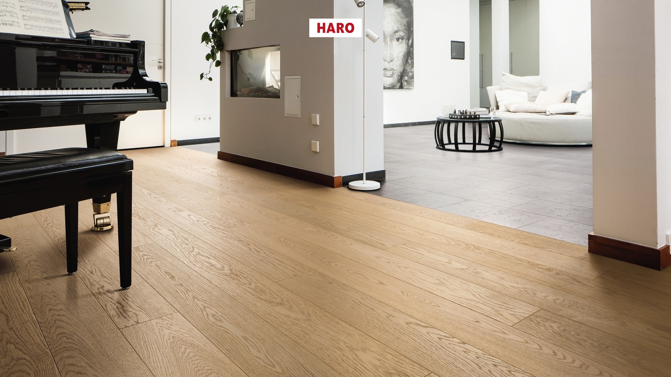 HARO PARQUET 4000 Planche large à l'ancienne 180x13.5x2200mm 4V Chêne blanc puro Exklusiv brossé naturaLin plus Top Connect - Certifié PEFC 70% - LOT DE 6.34M² - UNIQUEMENT VISIBLE SUR PANTIN