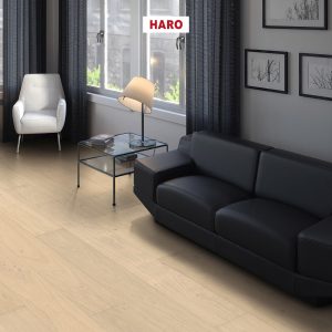 HARO PARQUET 4000 Planche large Maxim 4V Chêne blanc clair Markant brossé naturaDur Rainure & languette 180x11mm - 5G - Certifié PEFC 70%