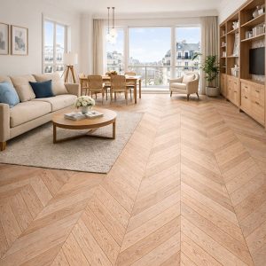 BAMBOU MASSIF POINT DE HONGRIE 60° VERNI CHENE NATUREL CLAIR GO-4 100X15X650mm