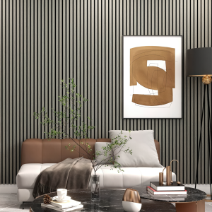 PANNEAU ACOUSTIQUE DECORATIF MURAL DES SONGES EN MDF PET FINITION CHENE NOIR SUR FOND NOIR - DINACHOC - 520X18X2400mm