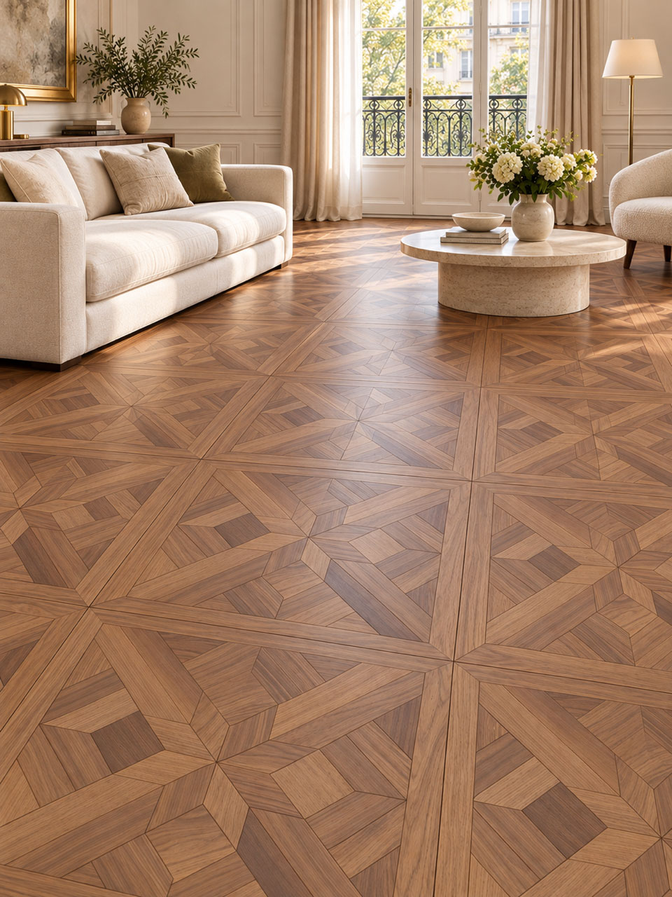 CHÊNE DALLES VERSAILLES ETOILE NOYER VERNI PR BIS 800x800x15mmx4mm de couche d'usure